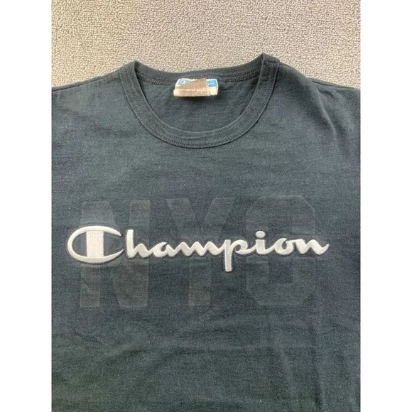 Champion T-Shirt Men Medium Black NYC Logo Print 100% Cotton Graphic Crew Neck‎ - Picture 6 of 8